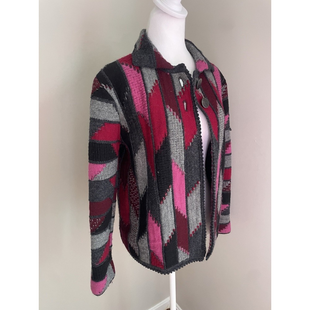 Cherry Lewis England Women M‎ Wool Blend Cardigan Sweater Artsy Thick Cottage
